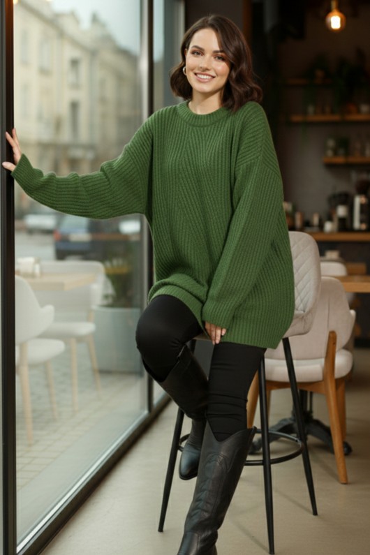 Kendinden Desenli Triko Tunik R4444 Yeşil