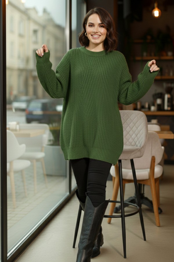 Kendinden Desenli Triko Tunik R4444 Yeşil