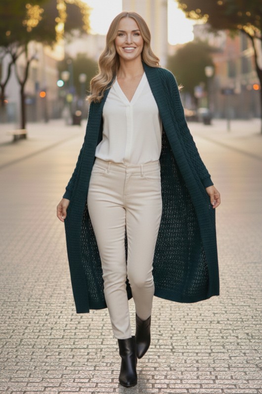 Zikzak Desenli Uzun Triko Hırka R4470 Petrol Zikzak Desenli Uzun Triko Hırka R4470 Petrol