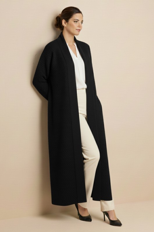 Zikzak Desenli Uzun Triko Hırka R4470 Siyah