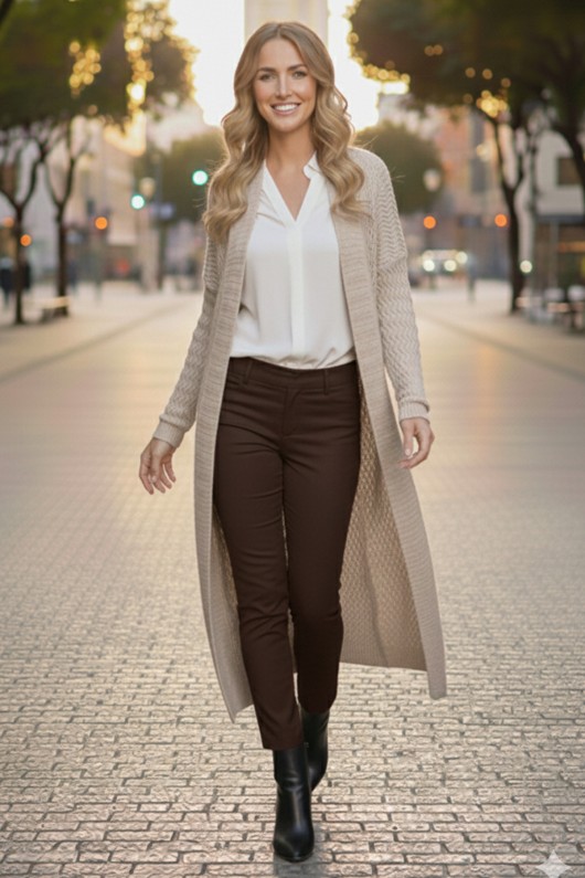 Zikzak Desenli Uzun Triko Hırka R4470 Taş Rengi Zikzak Desenli Uzun Triko Hırka R4470 Taş Rengi