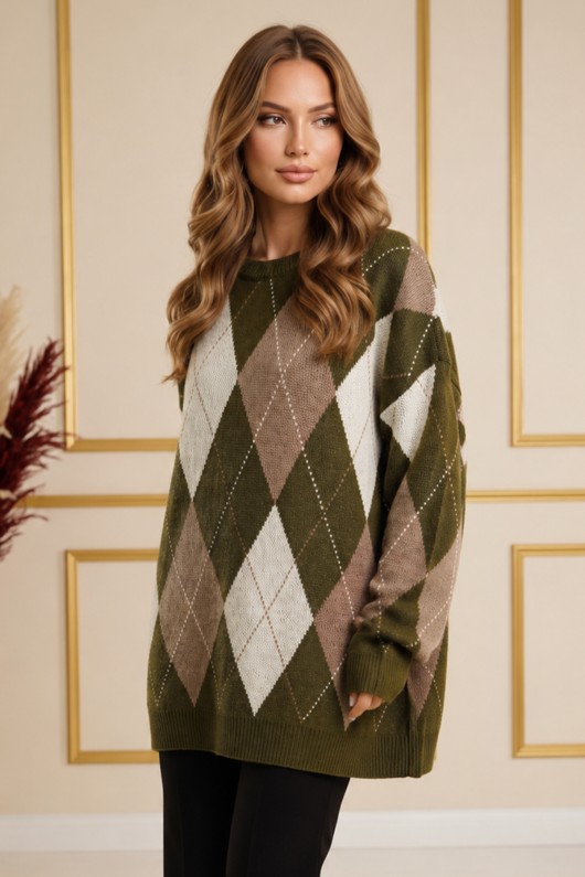 Baklava Desenli Triko Tunik R4508 Haki
