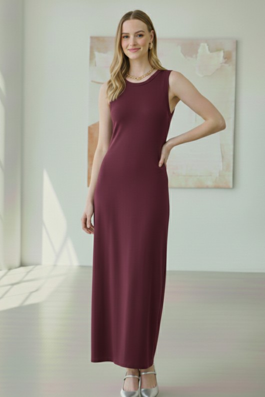 Kolsuz Penye İçlik Elbise 4775 Mürdüm