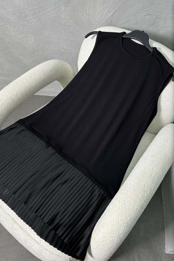 Piliseli Kolsuz Penye İçlik Tunik Siyah 4776 Piliseli Kolsuz Penye İçlik Tunik Siyah 4776