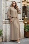 Fermuar Ceketli Elbise Takım Bej 4807