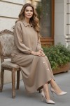 Fermuar Ceketli Elbise Takım Bej 4807