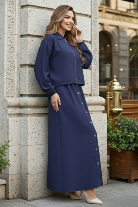 Fermuar Ceketli Elbise Takım İndigo 4807 Fermuar Ceketli Elbise Takım İndigo 4807