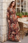 Desenli Kemerli Elbise Bordo 4830