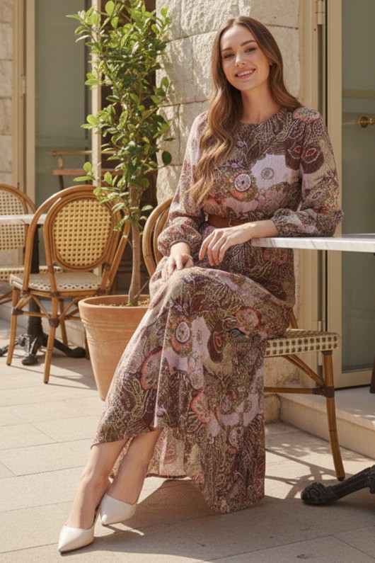 Desenli Kemerli Elbise Haki 4830 Desenli Kemerli Elbise Haki 4830