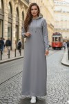 Kapüşonlu Basic Elbise Gri 5042