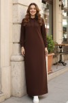 Kapüşonlu Basic Elbise Kahverengi 5042