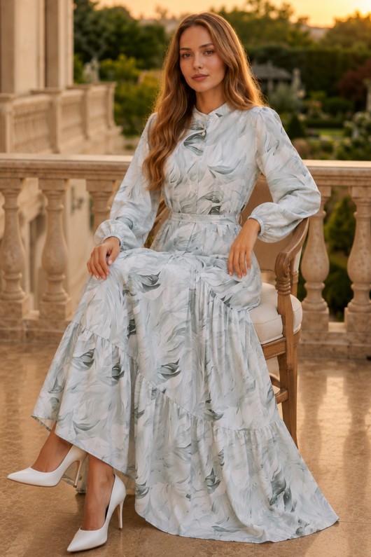 Desenli Tesettür Elbise Çağla 534
