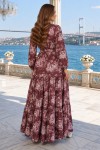 Desenli Tesettür Elbise Koyu Mor 556