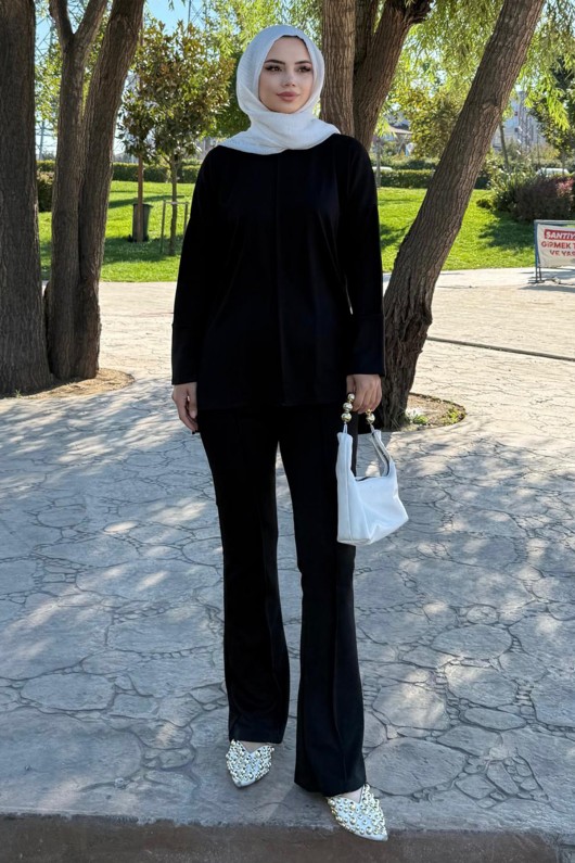 Dikiş Detaylı İkili Takım Z5689 Siyah