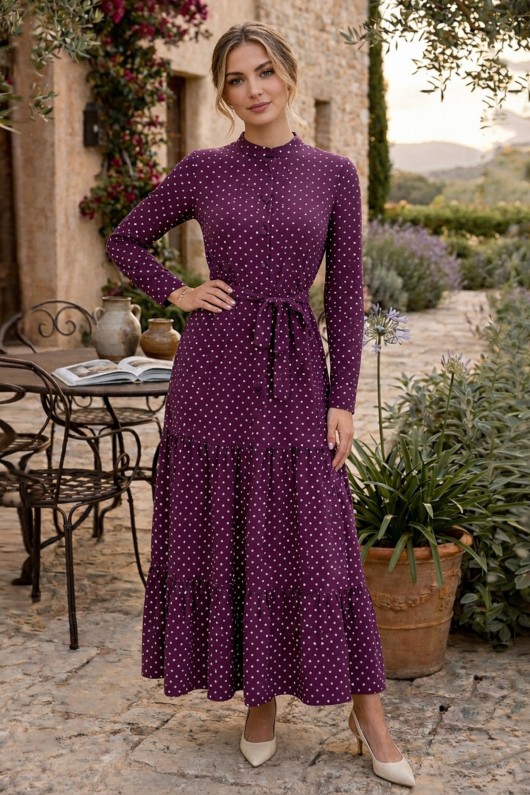 Puantiye Desenli Tesettür Elbise 586 Mor