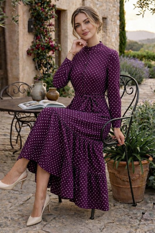 Puantiye Desenli Tesettür Elbise 586 Mor Puantiye Desenli Tesettür Elbise 586 Mor