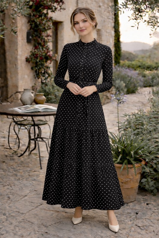 Puantiye Desenli Tesettür Elbise 586 Siyah