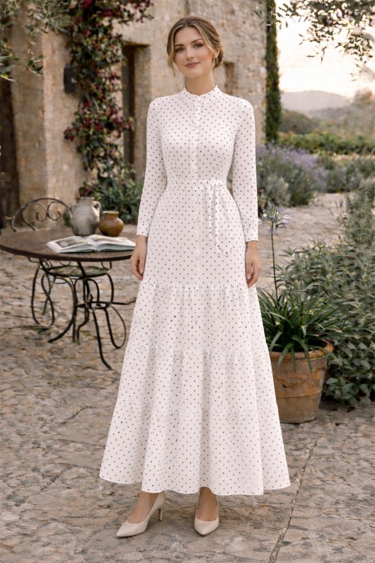 Puantiye Desenli Tesettür Elbise 586 Beyaz