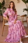 Desenli Tesettür Jessica Elbise B588 Pembe