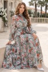 Desenli Tesettür  Jessica Elbise B590 Yeşil