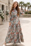 Desenli Tesettür  Jessica Elbise B590 Yeşil
