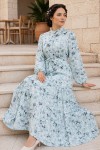 Desenli Tesettür  Jessica Elbise B591 Mint Yeşili