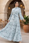Desenli Tesettür  Jessica Elbise B591 Mint Yeşili
