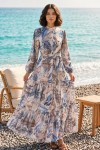 Desenli Tesettür  Jessica Elbise B601 Taş Rengi