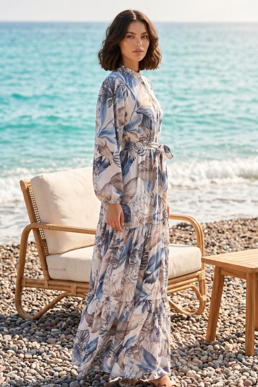 Desenli Tesettür  Jessica Elbise B601 Taş Rengi