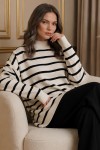 Çizgili Triko Tunik R6038 Taş Rengi
