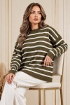 Çizgili Triko Tunik R6038 Haki