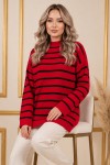 Çizgili Triko Tunik R6038 Kırmızı