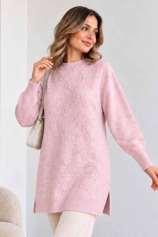Taşlı Triko Kazak K6039 Pembe