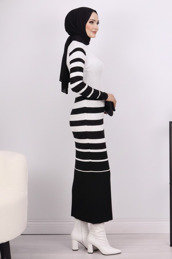 Balıkçı Yaka Triko Elbise Ekru 6041 Balıkçı Yaka Triko Elbise Ekru 6041