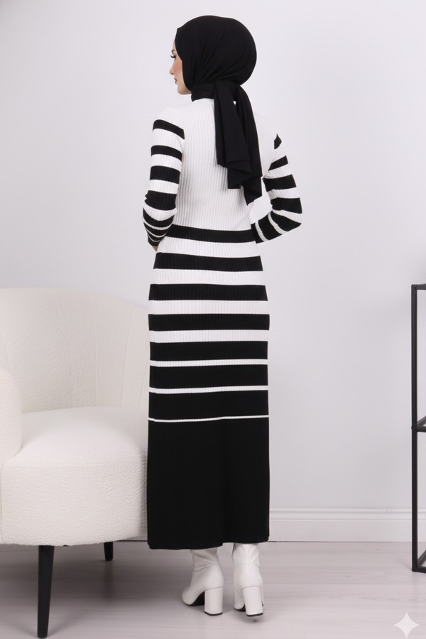 Balıkçı Yaka Triko Elbise Ekru 6041 Balıkçı Yaka Triko Elbise Ekru 6041