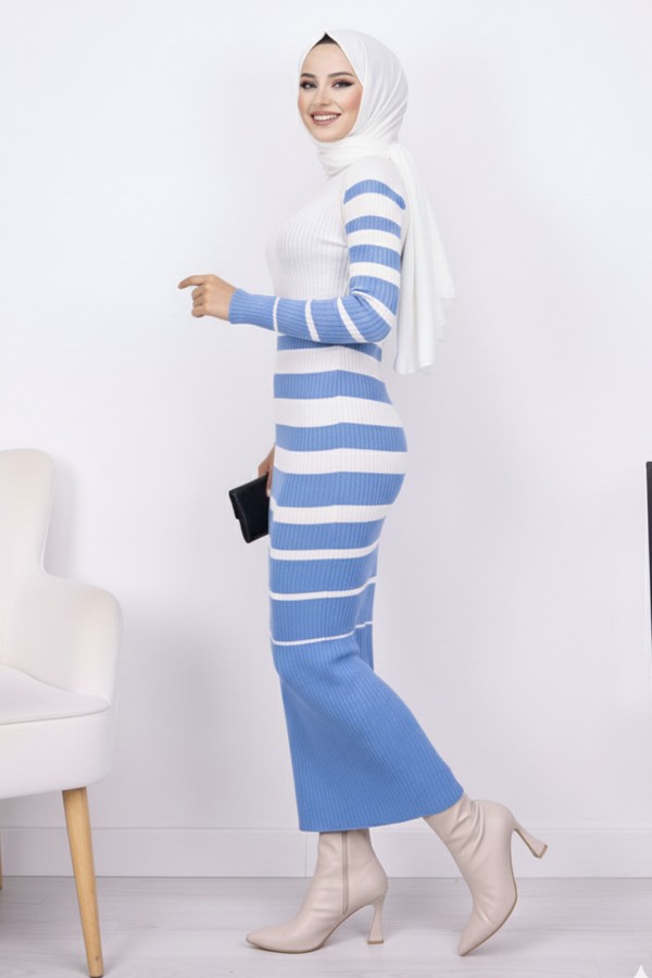 Balıkçı Yaka Triko Elbise Mavi 6041 Balıkçı Yaka Triko Elbise Mavi 6041