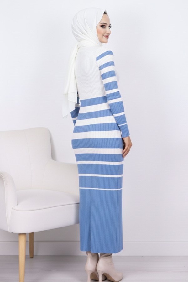 Balıkçı Yaka Triko Elbise Mavi 6041 Balıkçı Yaka Triko Elbise Mavi 6041