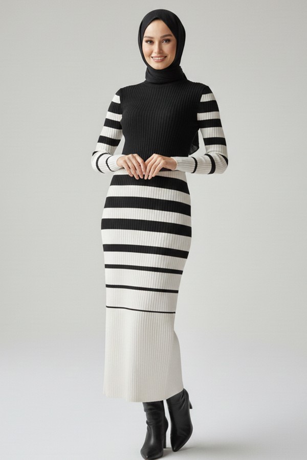 Balıkçı Yaka Triko Elbise Siyah 6041 Balıkçı Yaka Triko Elbise Siyah 6041