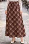 Beli Lastikli Ekose Etek A60684 Kahverengi