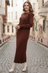  İnci Detaylı Triko Elbise Kahverengi 6079