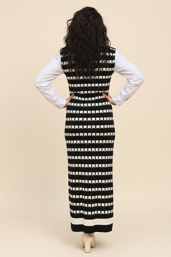  Desenli  Süveter Elbise Siyah 6084