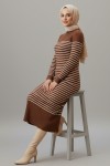 Balıkçı Yaka Çizgili Elbise Kahverengi 6104 Balıkçı Yaka Çizgili Elbise Kahverengi 6104