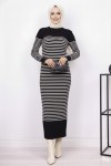 Balıkçı Yaka Çizgili Elbise Siyah 6104 Balıkçı Yaka Çizgili Elbise Siyah 6104