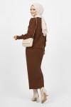  İnci Detaylı Jile Triko Takım Kahverengi 6109