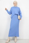  İnci Detaylı Jile Triko Takım Mavi 6109