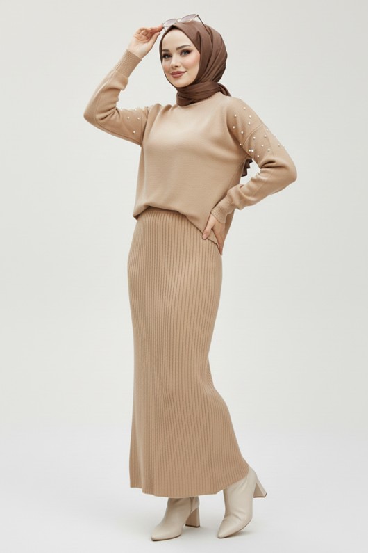 İnci Detaylı Jile Triko Takım Vizon 6109 İnci Detaylı Jile Triko Takım Vizon 6109