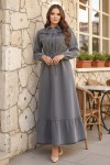 Beli Bağcıklı Cepli Kot Elbise Gri 6116 Beli Bağcıklı Cepli Kot Elbise Gri 6116