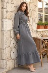 Beli Bağcıklı Cepli Kot Elbise Gri 6116 Beli Bağcıklı Cepli Kot Elbise Gri 6116