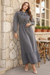Beli Bağcıklı Cepli Kot Elbise Gri 6116 Beli Bağcıklı Cepli Kot Elbise Gri 6116