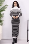 Balıkçı Yaka Çizgili Triko Elbise Ekru 6143 Balıkçı Yaka Çizgili Triko Elbise Ekru 6143